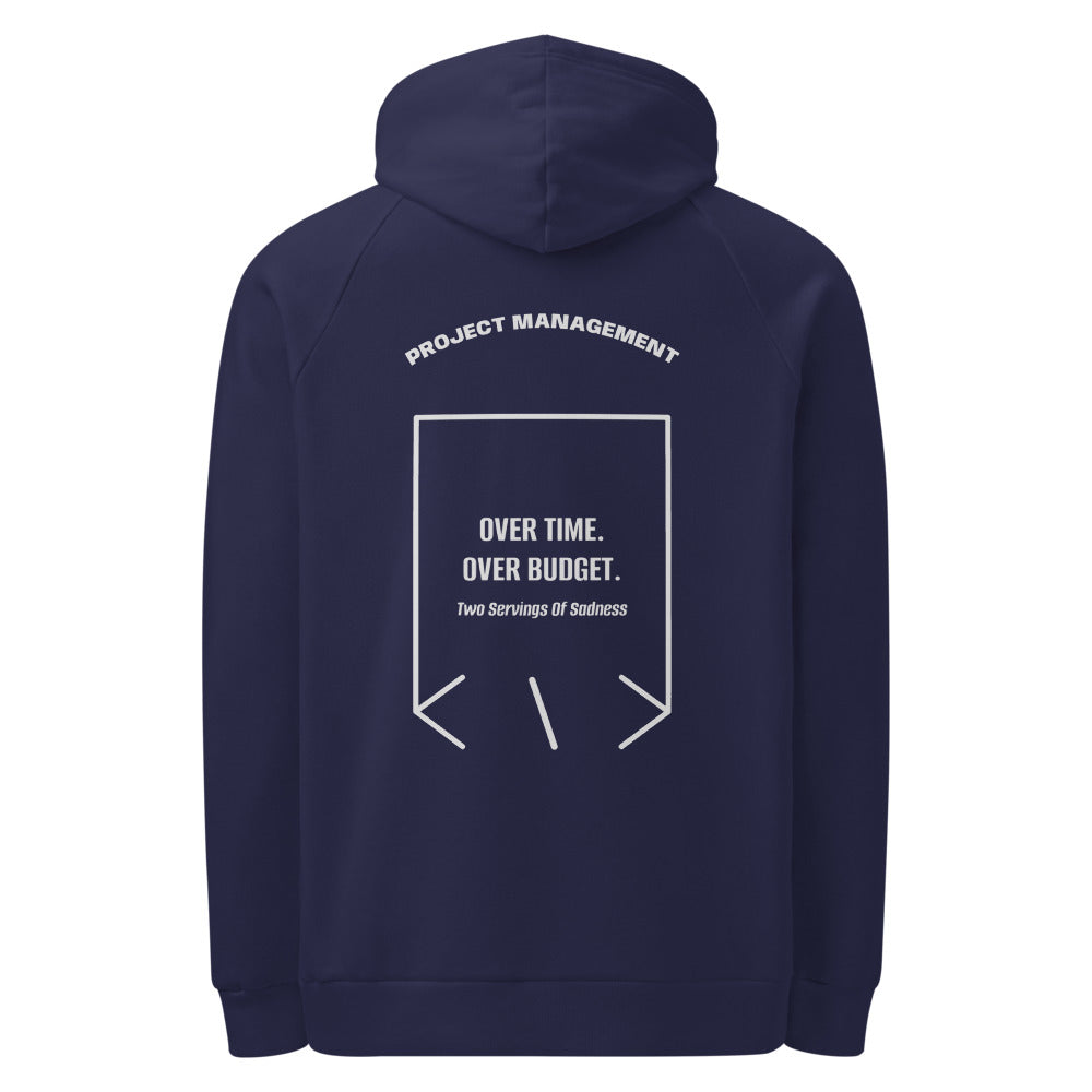 Over Time. Over Budget. — Navy Grey back mockup