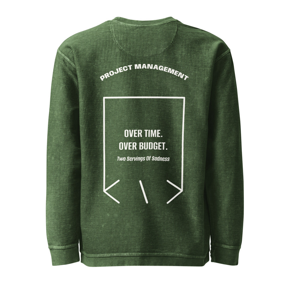 Over Time. Over Budget. — Green Ivory back mockup