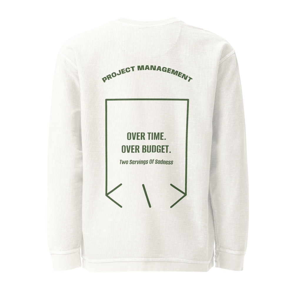 Over Time. Over Budget. — Ivory Green back mockup