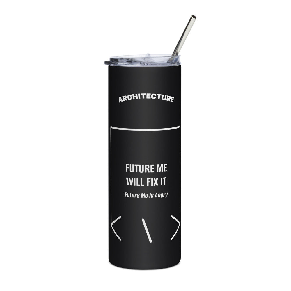 Future Me Will Fix It — Black White back mockup (20 oz)