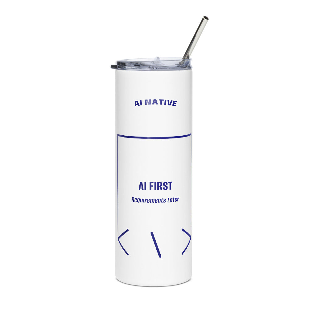 AI First — White Navy back mockup (20 oz)