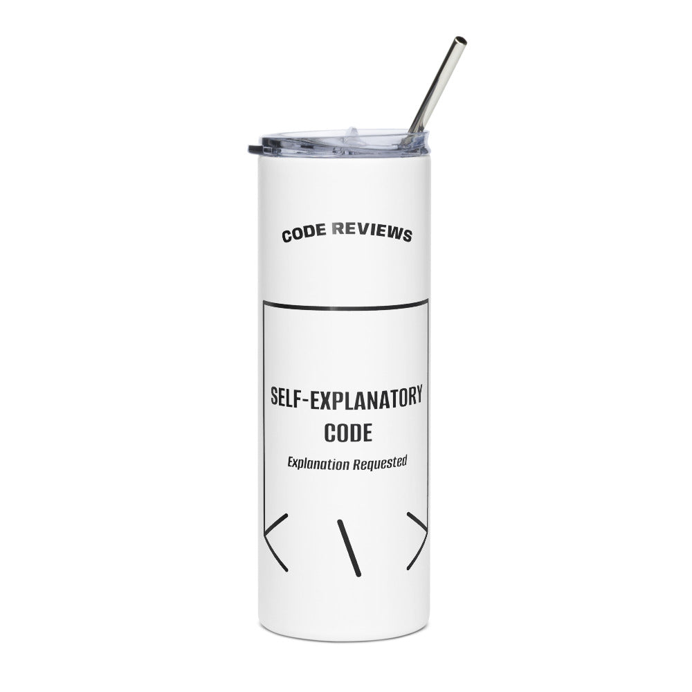Self-Explanatory Code — White Black back mockup (20 oz)