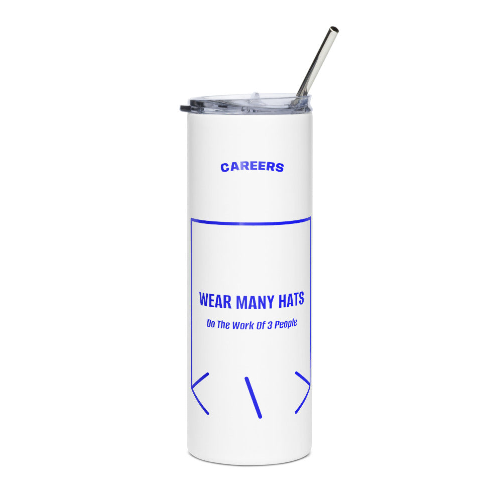 Wear Many Hats — White Blue back mockup (20 oz)