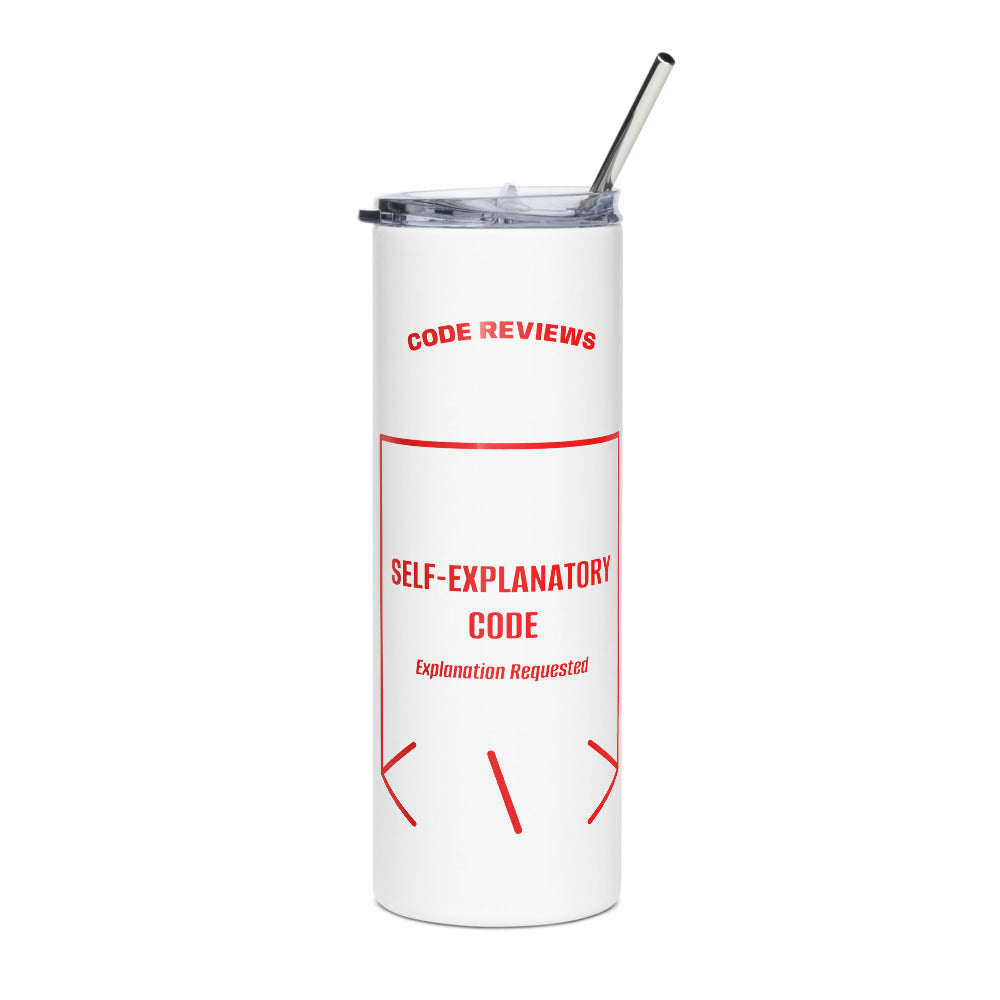 Self-Explanatory Code — White Red back mockup (20 oz)