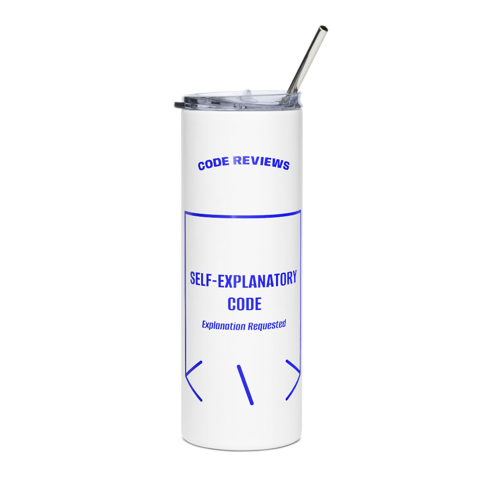 Self-Explanatory Code — White Blue back mockup (20 oz)