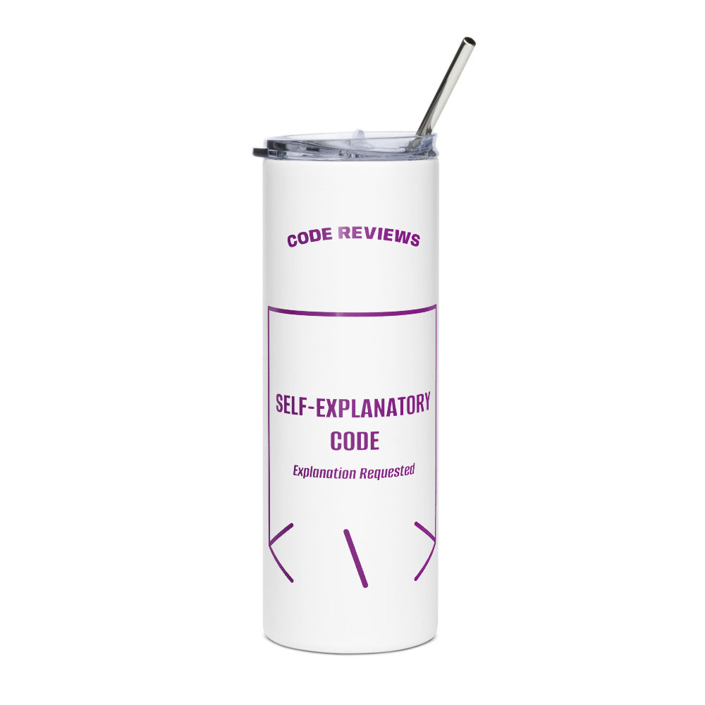 Self-Explanatory Code — White Purple back mockup (20 oz)