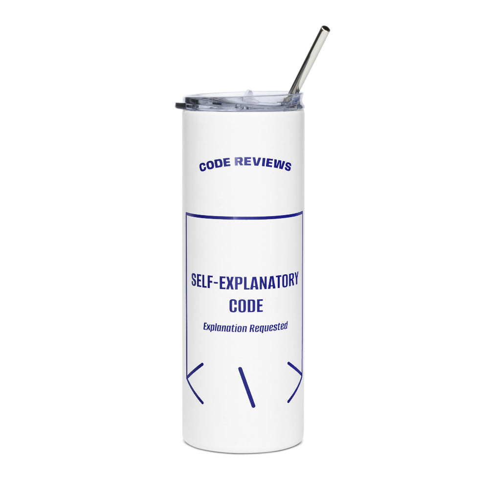 Self-Explanatory Code — White Navy back mockup (20 oz)