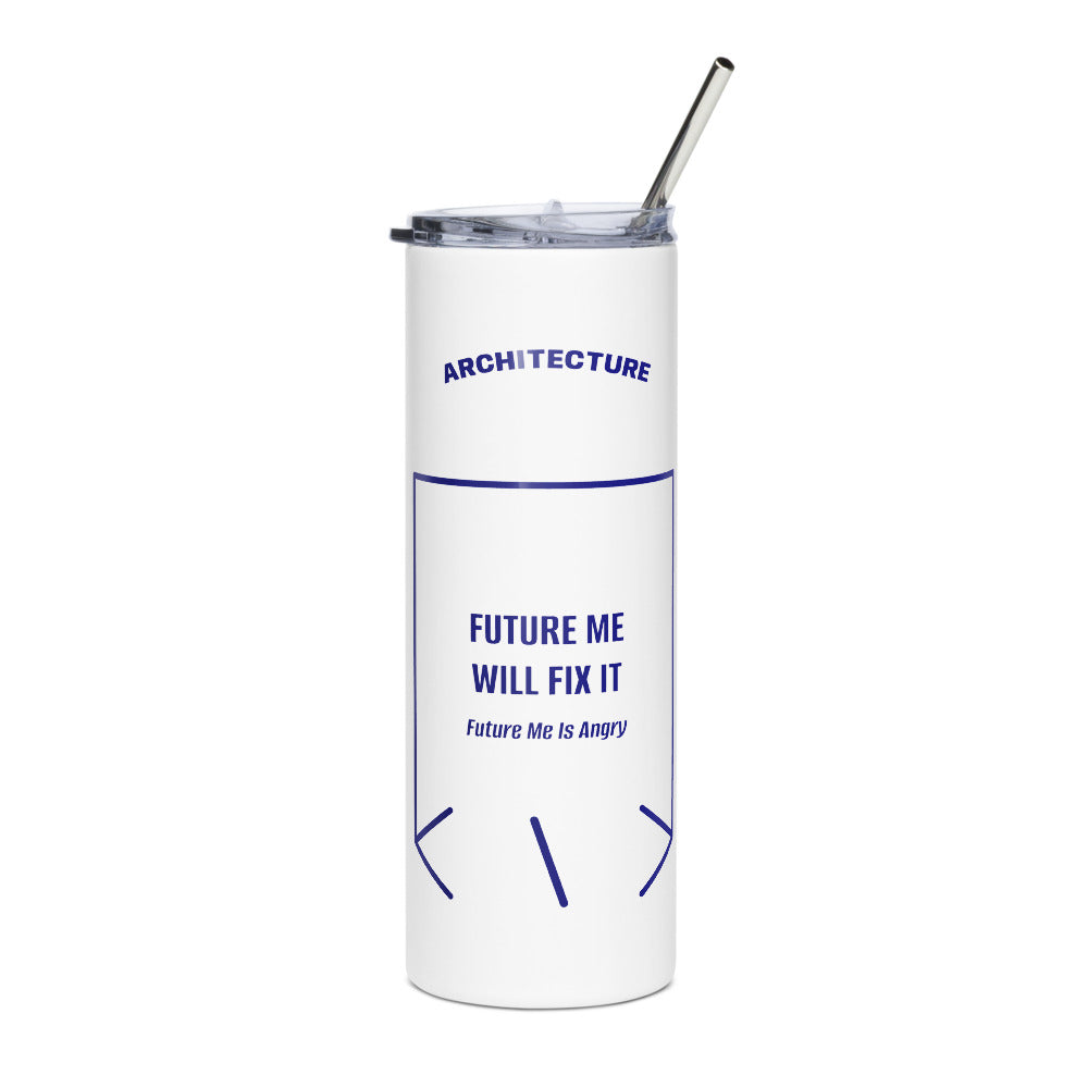 Future Me Will Fix It — White Navy back mockup (20 oz)