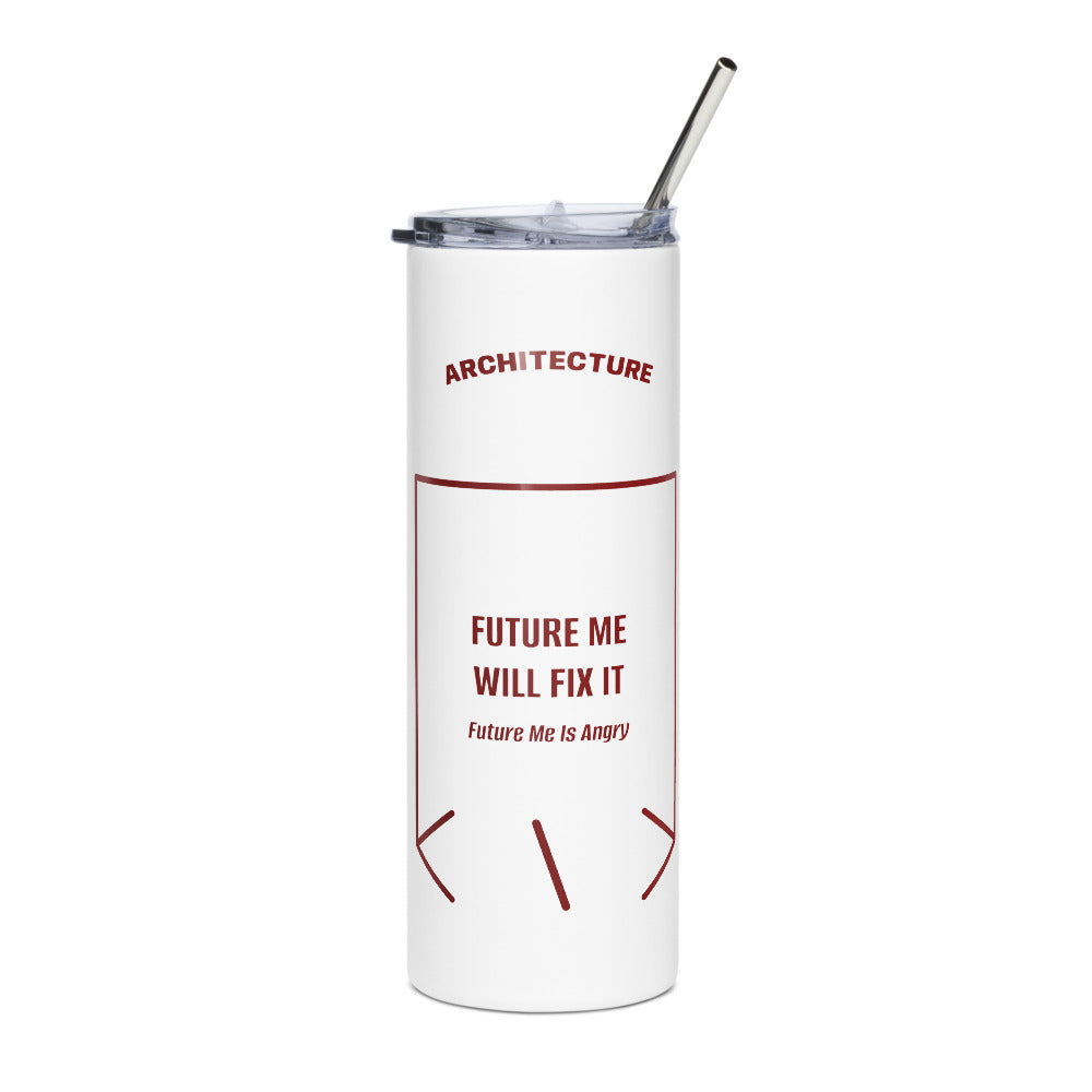 Future Me Will Fix It — White Maroon back mockup (20 oz)
