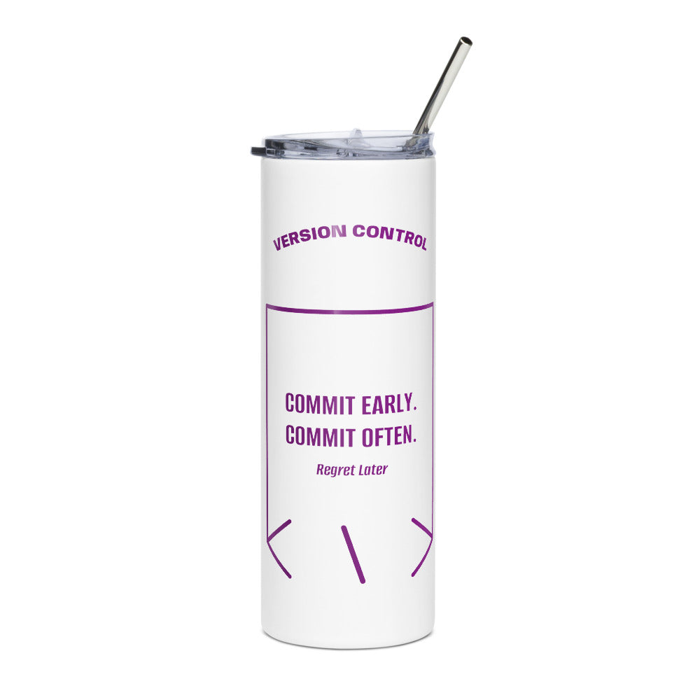 Commit Early. Commit Often. — White Purple back mockup (20 oz)