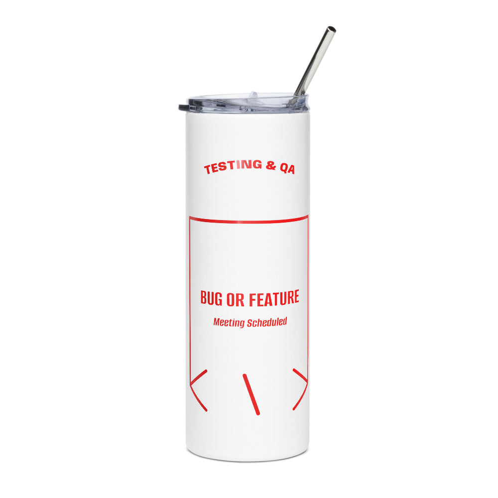 Bug Or Feature — White Red back mockup (20 oz)