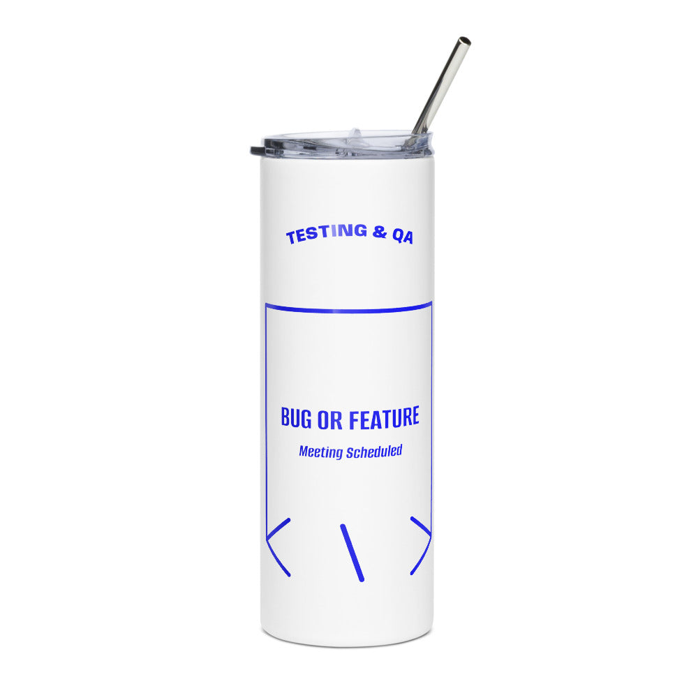 Bug Or Feature — White Blue back mockup (20 oz)