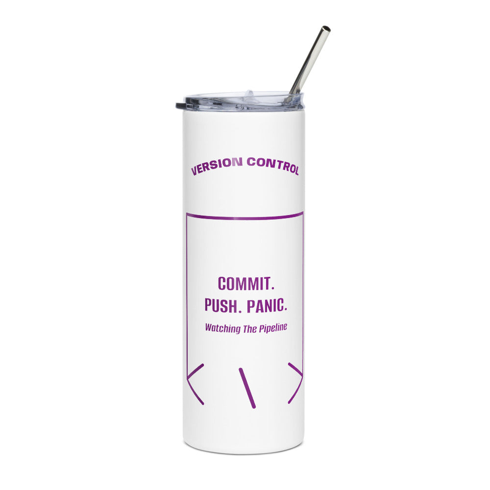 Commit. Push. Panic. — White Purple back mockup (20 oz)