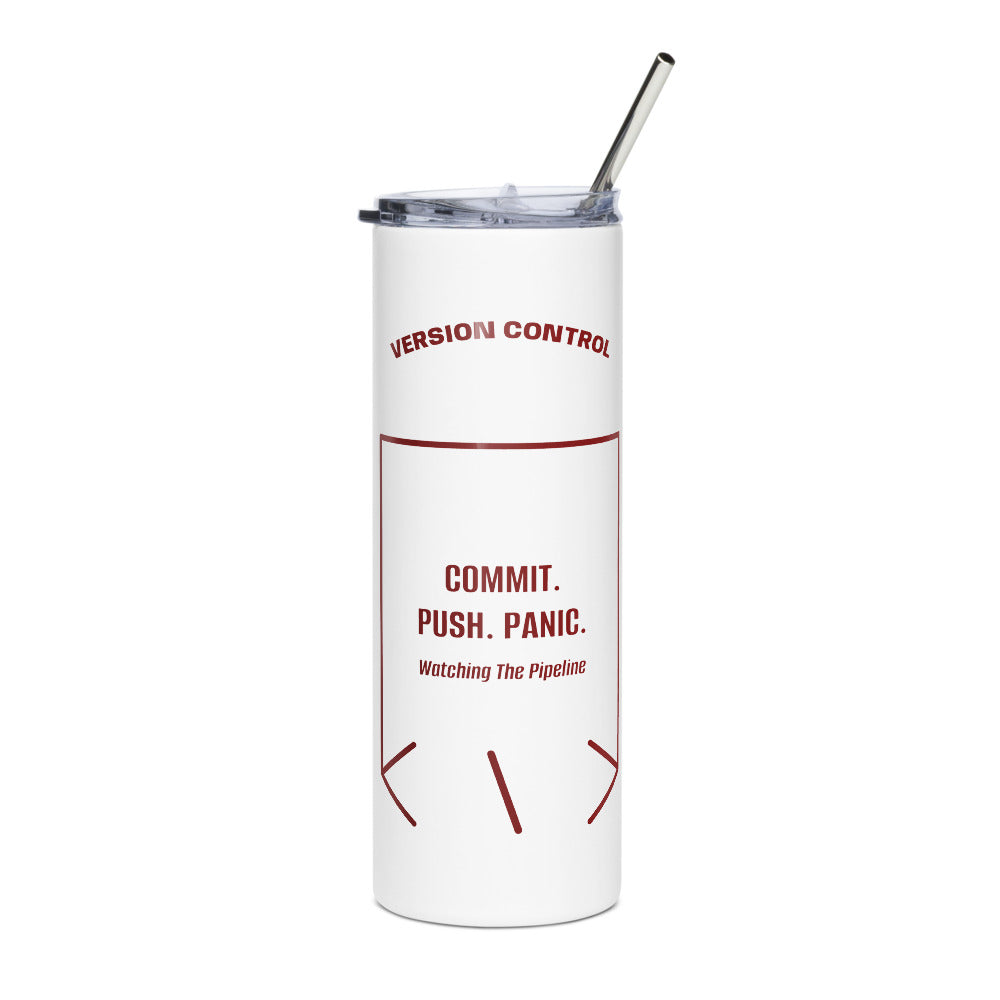 Commit. Push. Panic. — White Maroon back mockup (20 oz)