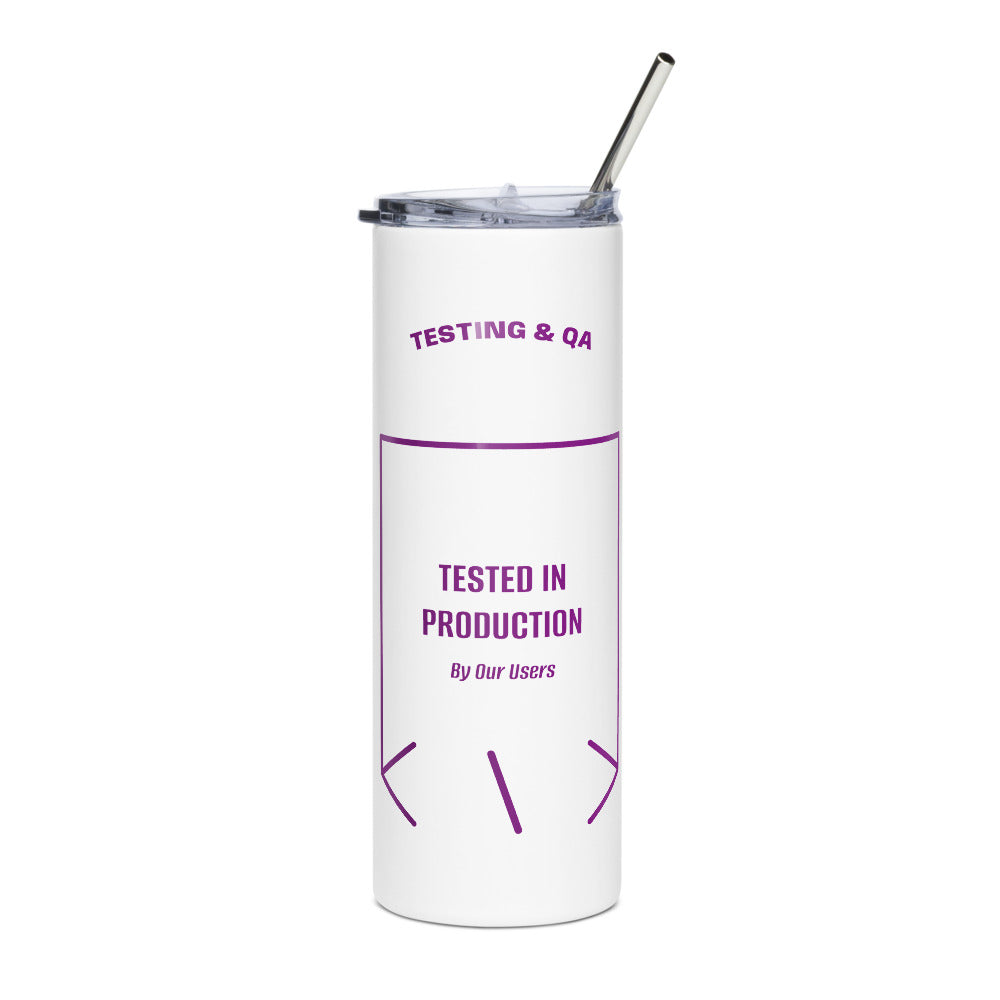 Tested In Production — White Purple back mockup (20 oz)