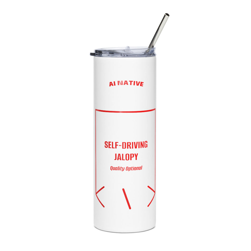 Self-Driving Jalopy — White Red back mockup (20 oz)
