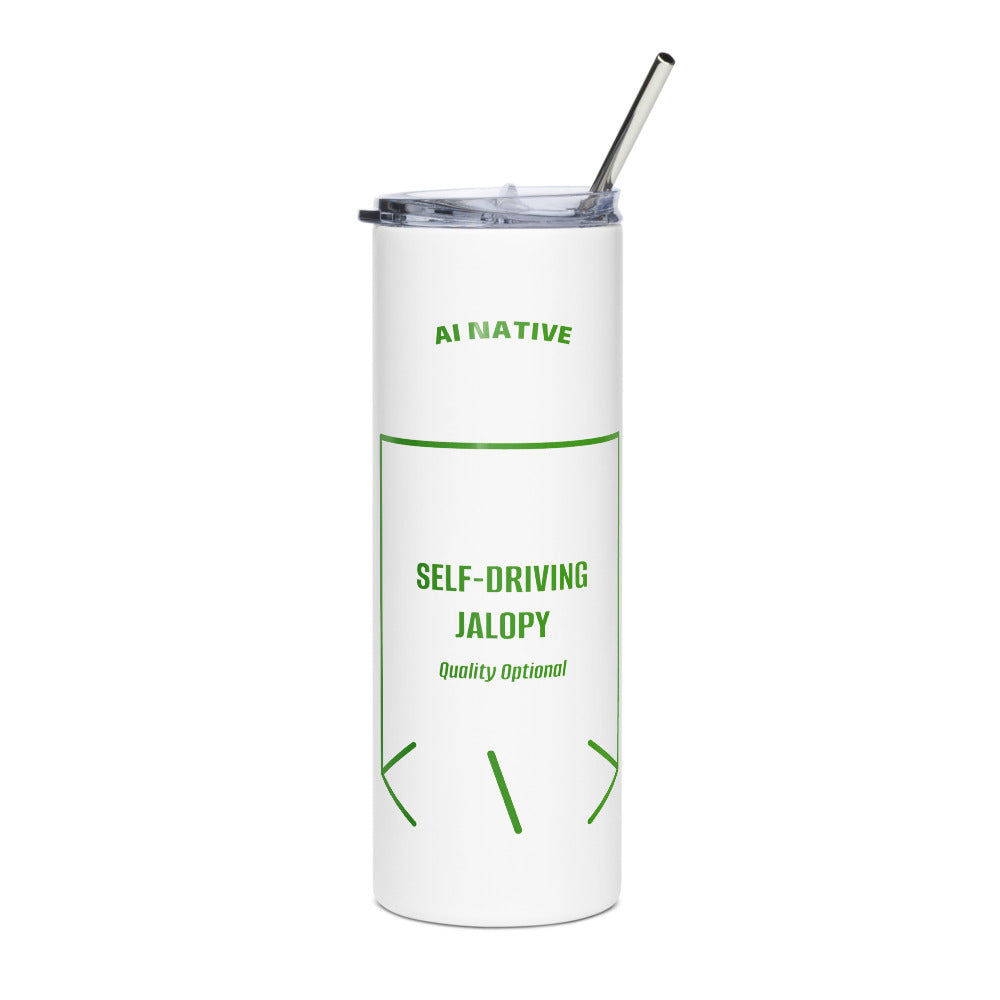 Self-Driving Jalopy — White Green back mockup (20 oz)
