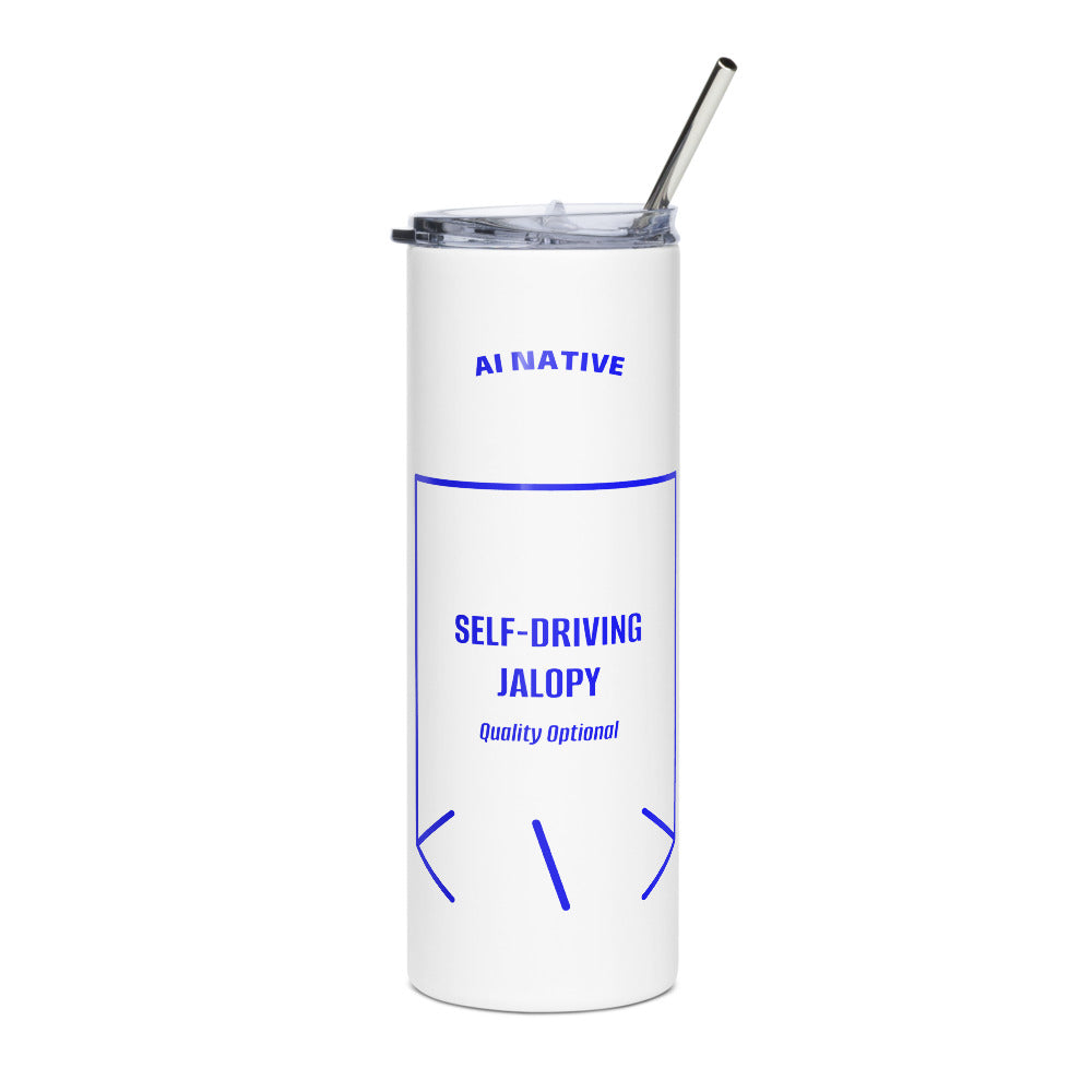 Self-Driving Jalopy — White Blue back mockup (20 oz)
