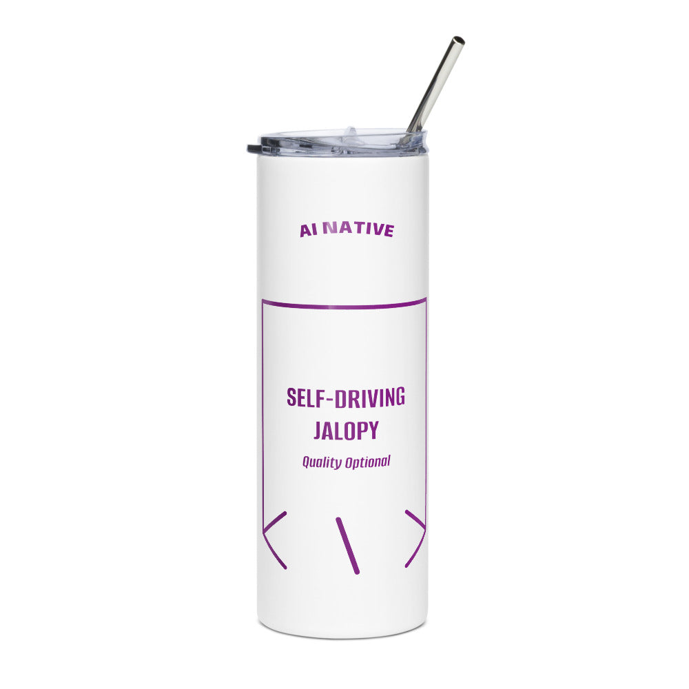 Self-Driving Jalopy — White Purple back mockup (20 oz)
