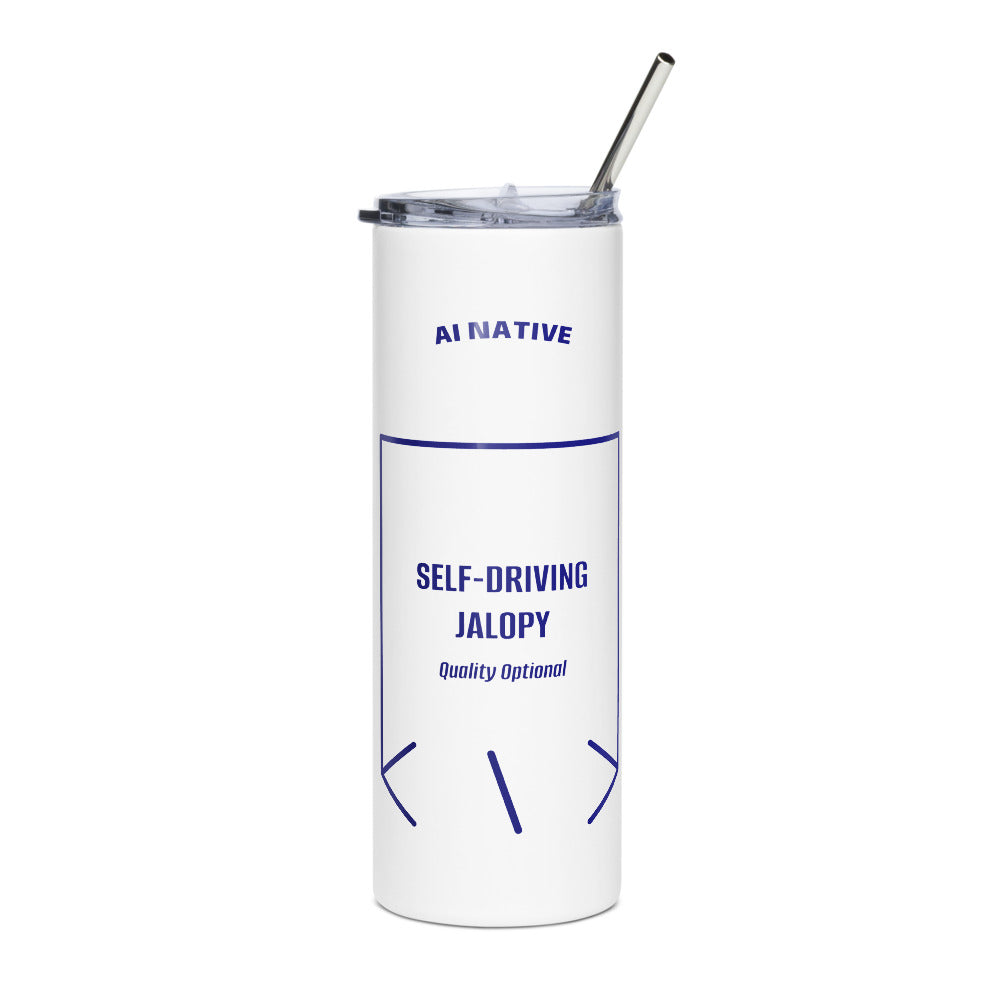 Self-Driving Jalopy — White Navy back mockup (20 oz)