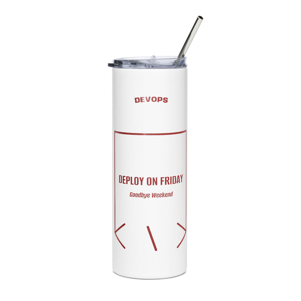 Deploy On Friday — White Brown back mockup (20 oz)