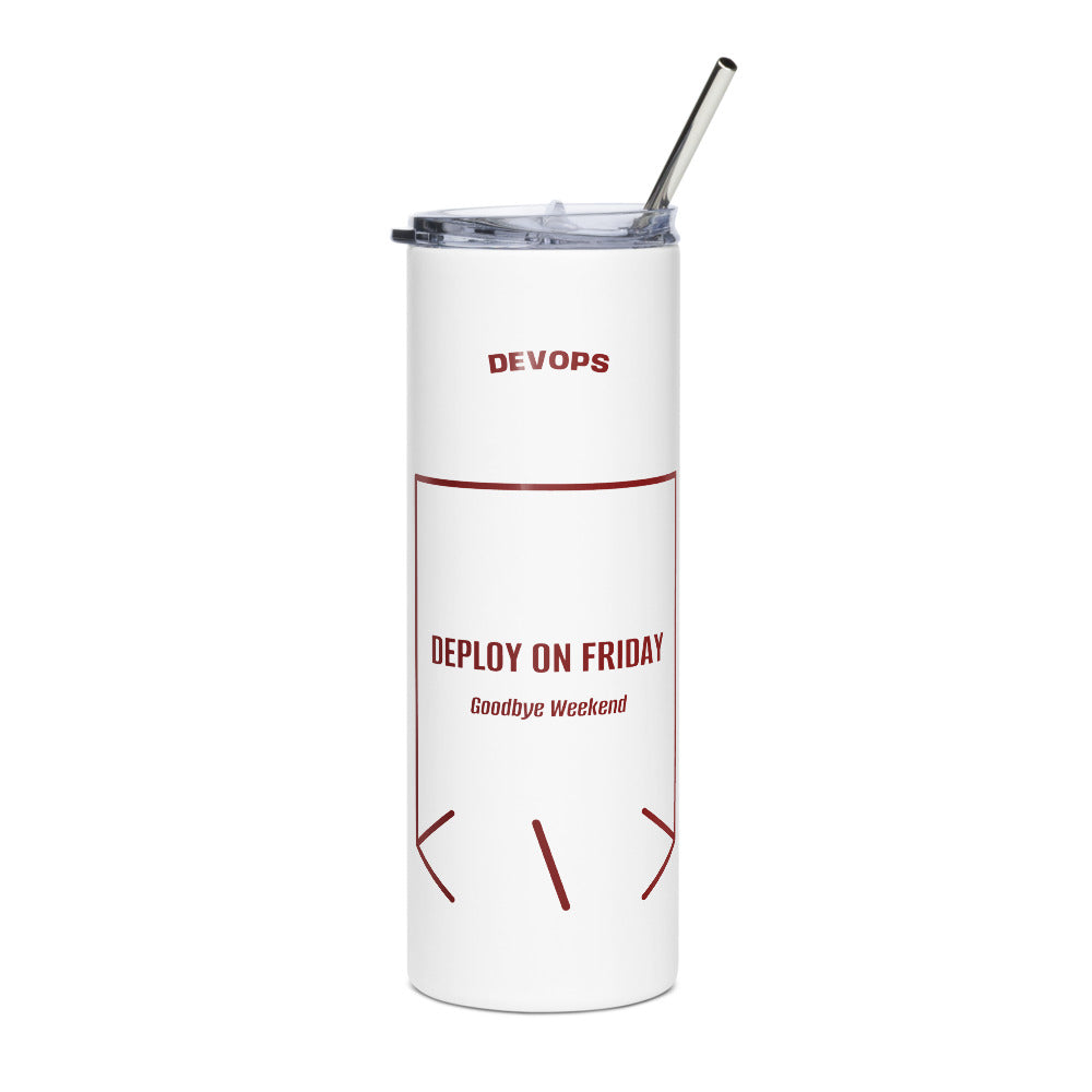 Deploy On Friday — White Maroon back mockup (20 oz)