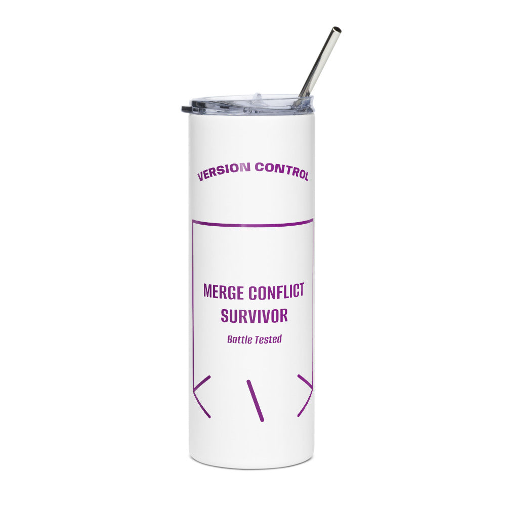 Merge Conflict Survivor — White Purple back mockup (20 oz)