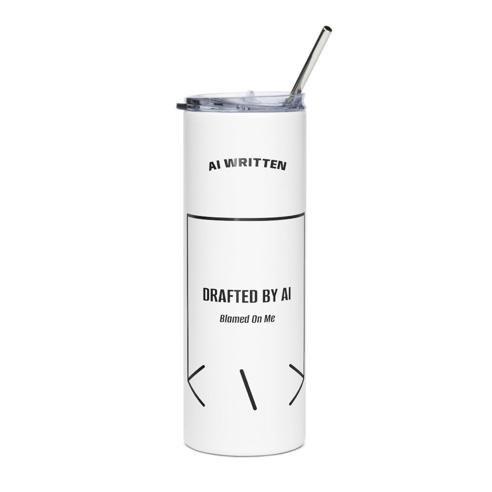 Drafted By AI — White Black back mockup (20 oz)