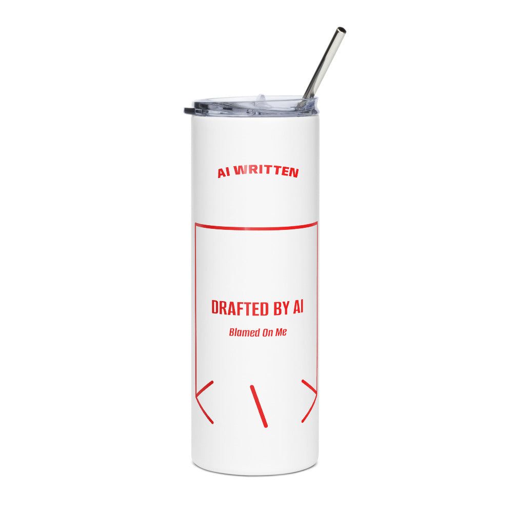 Drafted By AI — White Red back mockup (20 oz)