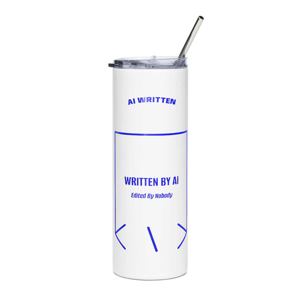 Written By AI — White Blue back mockup (20 oz)