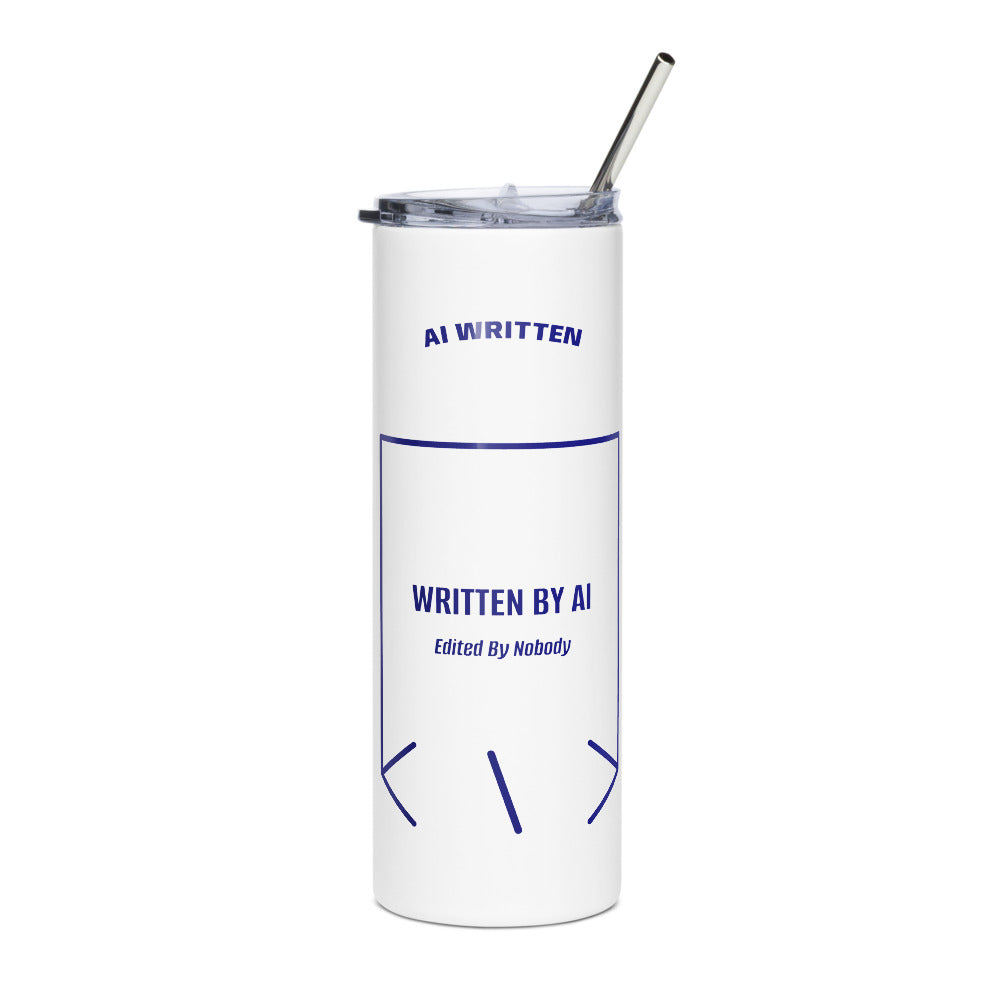 Written By AI — White Navy back mockup (20 oz)