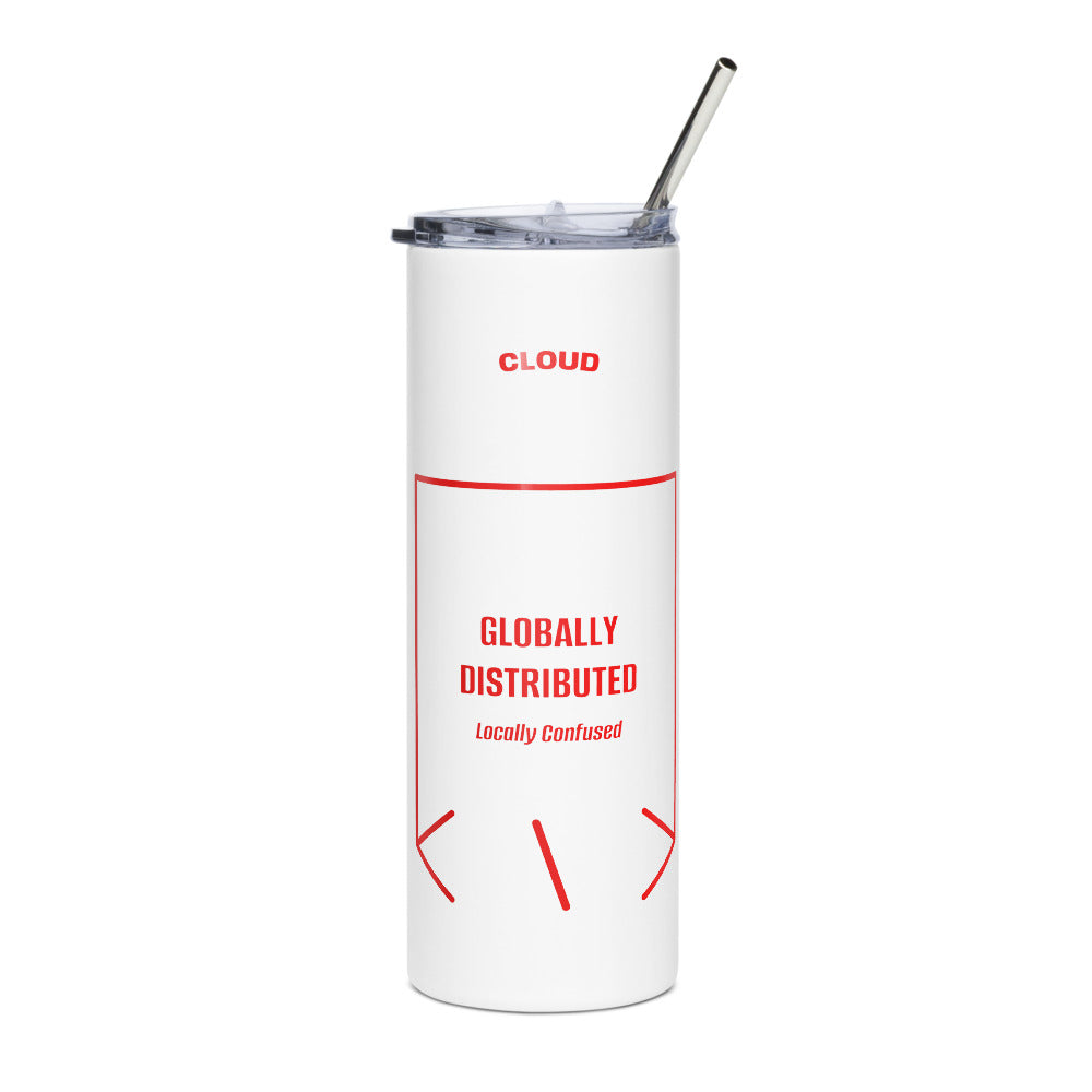 Globally Distributed — White Red back mockup (20 oz)