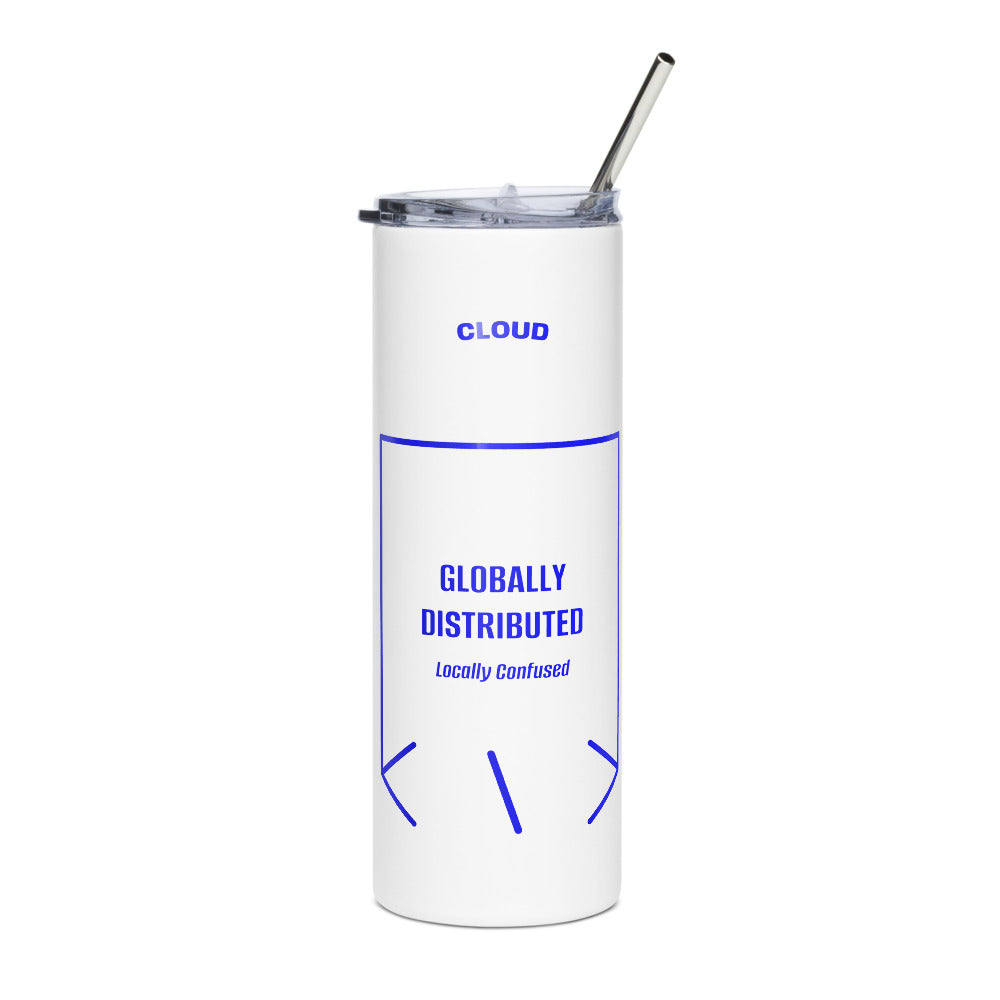Globally Distributed — White Blue back mockup (20 oz)