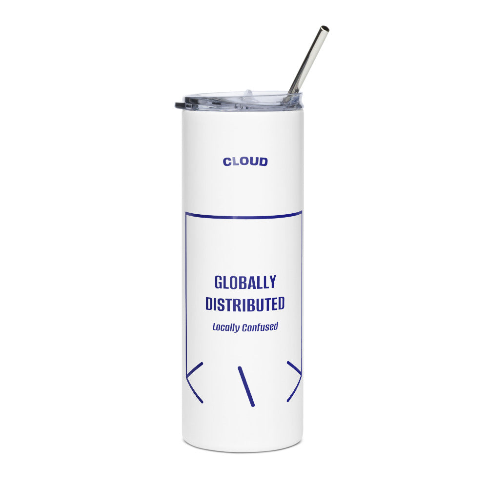 Globally Distributed — White Navy back mockup (20 oz)