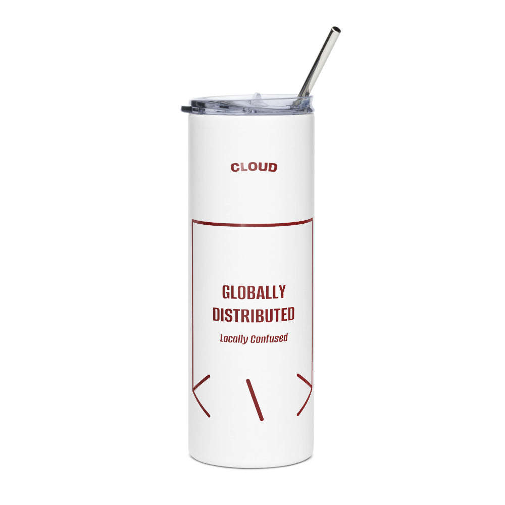 Globally Distributed — White Maroon back mockup (20 oz)
