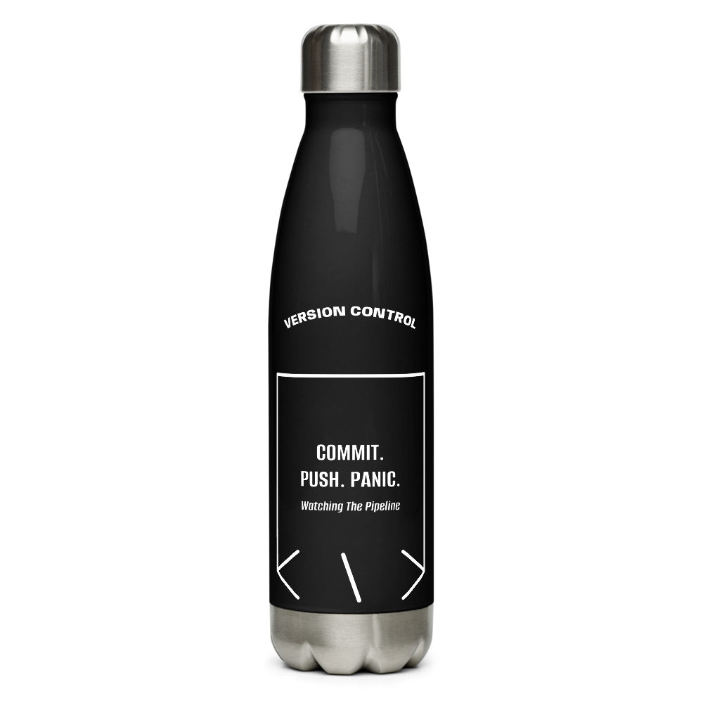 Commit. Push. Panic. — Black White back mockup (17 oz)