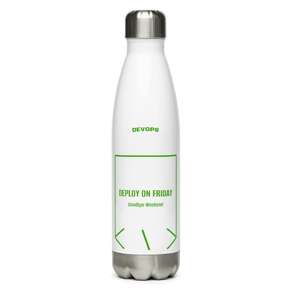 Deploy On Friday — White Green back mockup (17 oz)