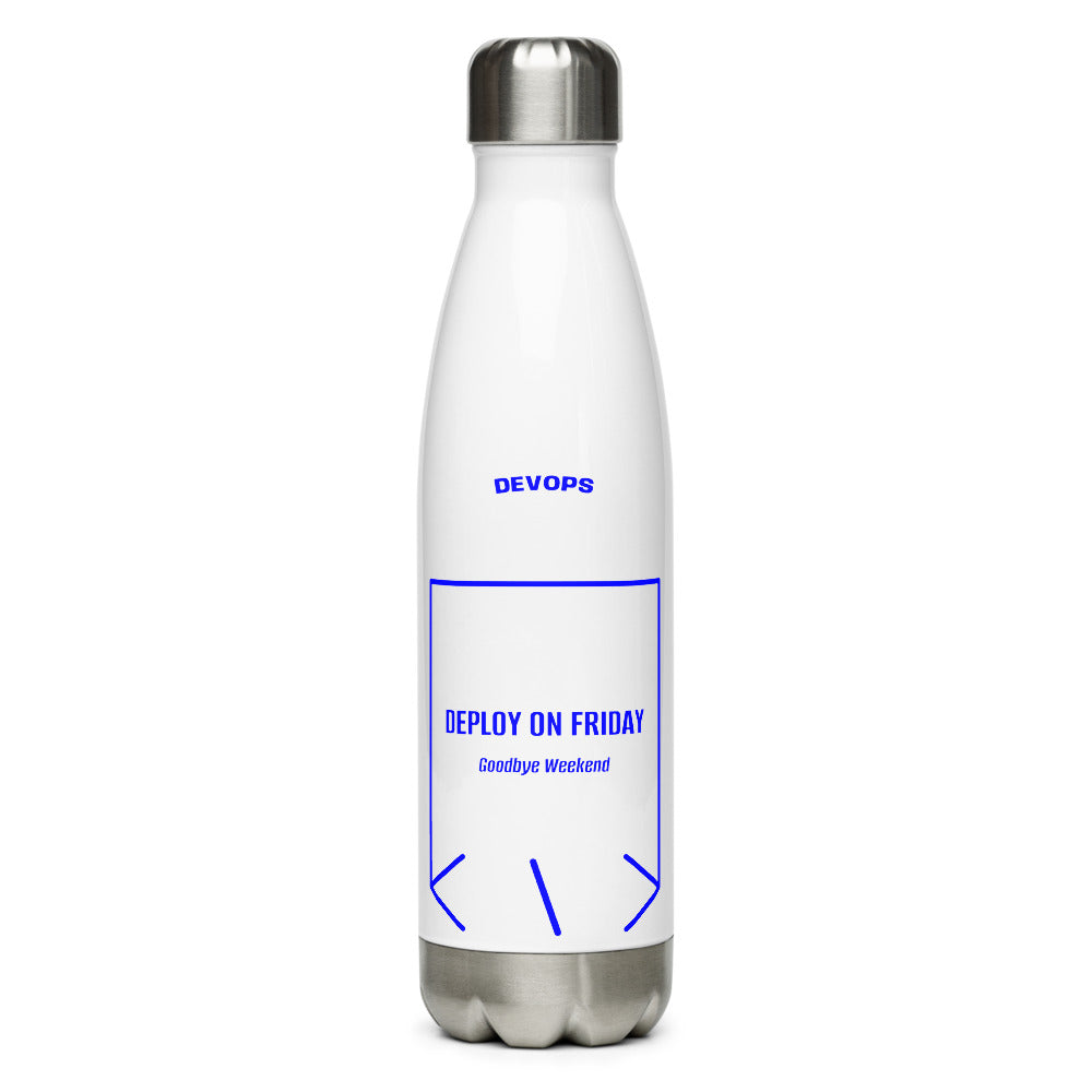 Deploy On Friday — White Blue back mockup (17 oz)
