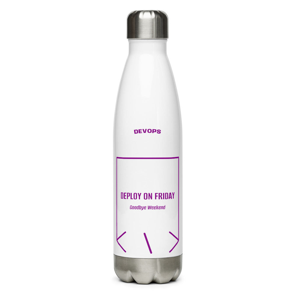 Deploy On Friday — White Purple back mockup (17 oz)