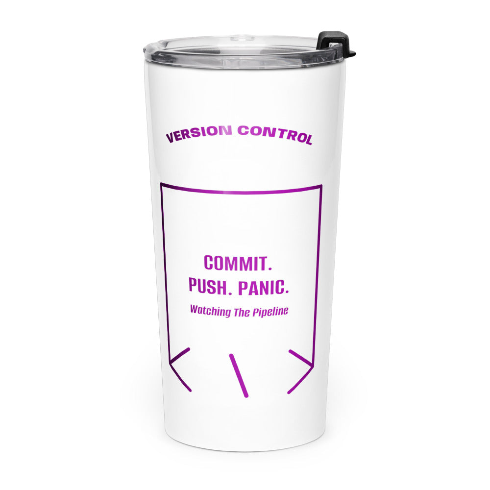 Commit. Push. Panic. — White Purple back mockup (20oz)