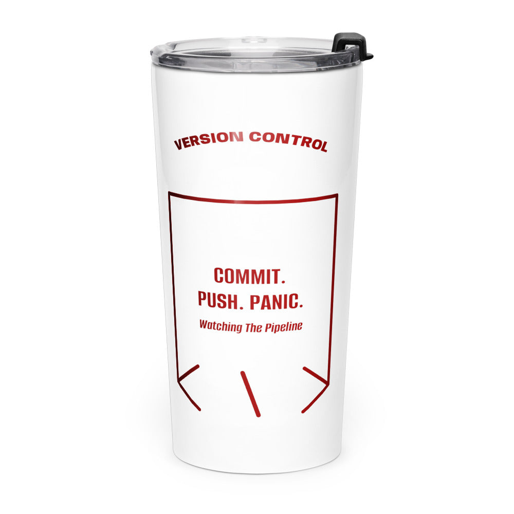 Commit. Push. Panic. — White Maroon back mockup (20oz)