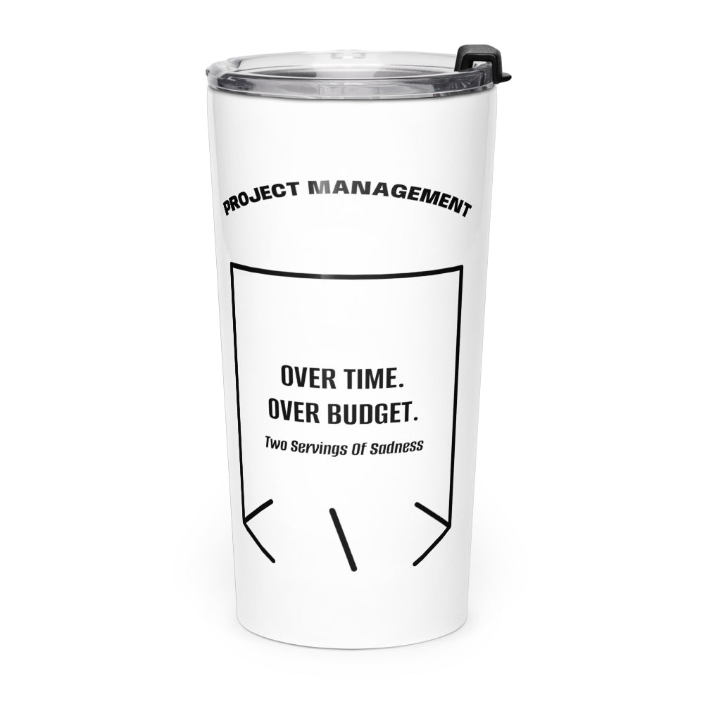 Over Time. Over Budget. — White Black back mockup (20oz)