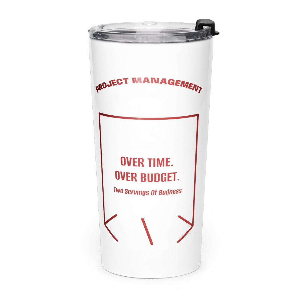 Over Time. Over Budget. — White Brown back mockup (20oz)