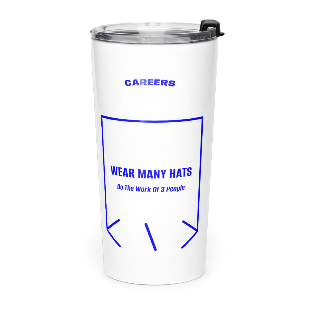 Wear Many Hats — White Blue back mockup (20oz)