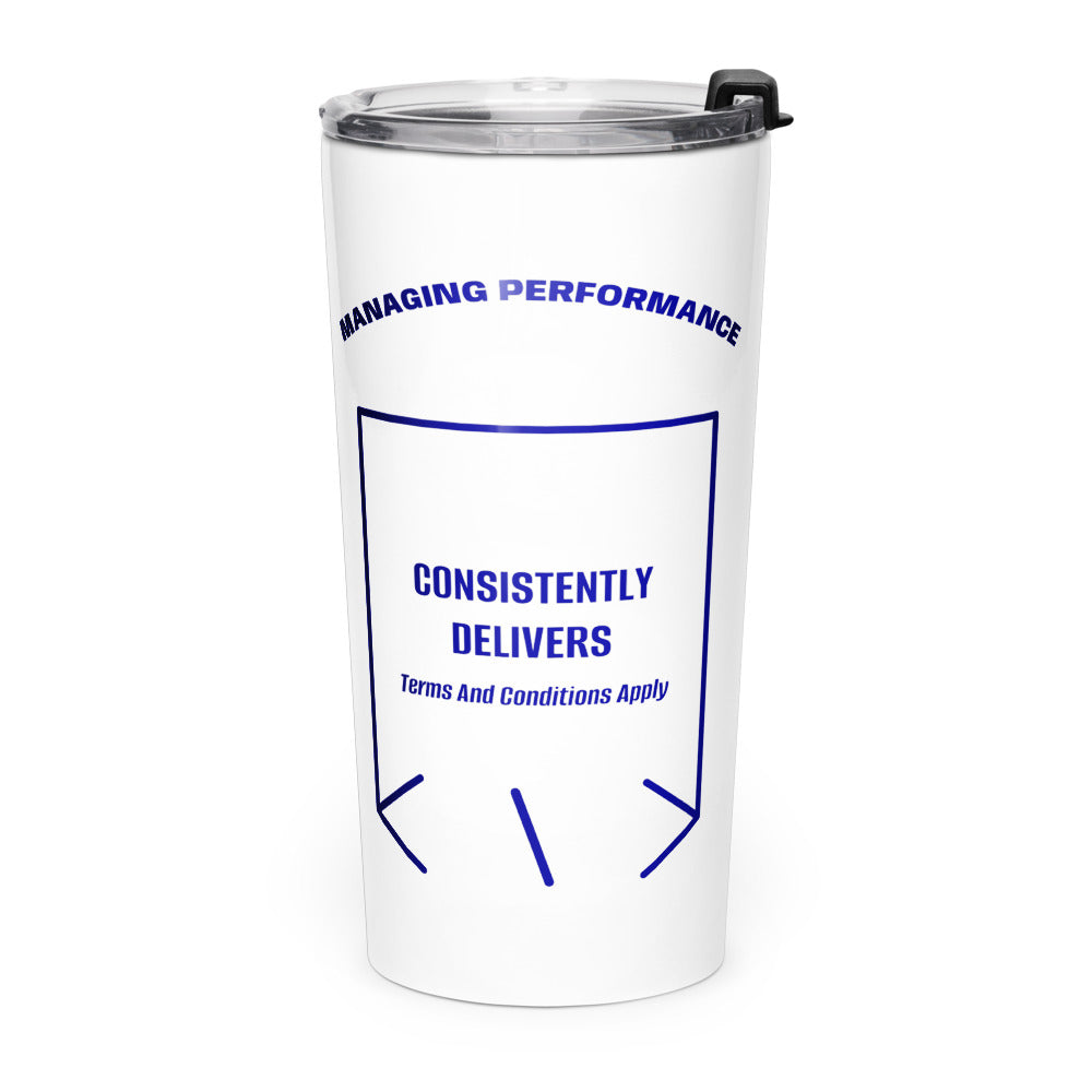 Consistently Delivers — White Navy back mockup (20oz)