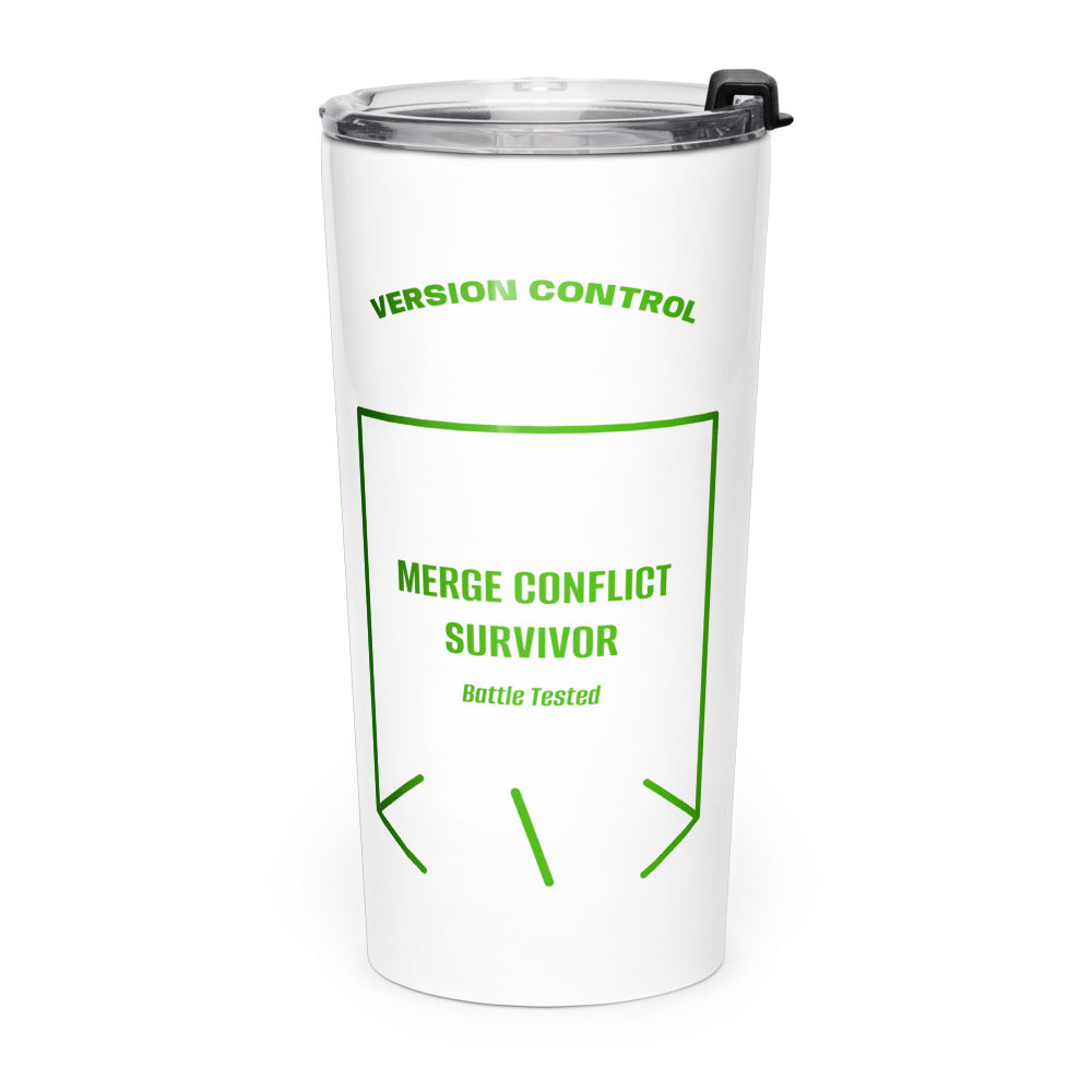 Merge Conflict Survivor — White Green back mockup (20oz)