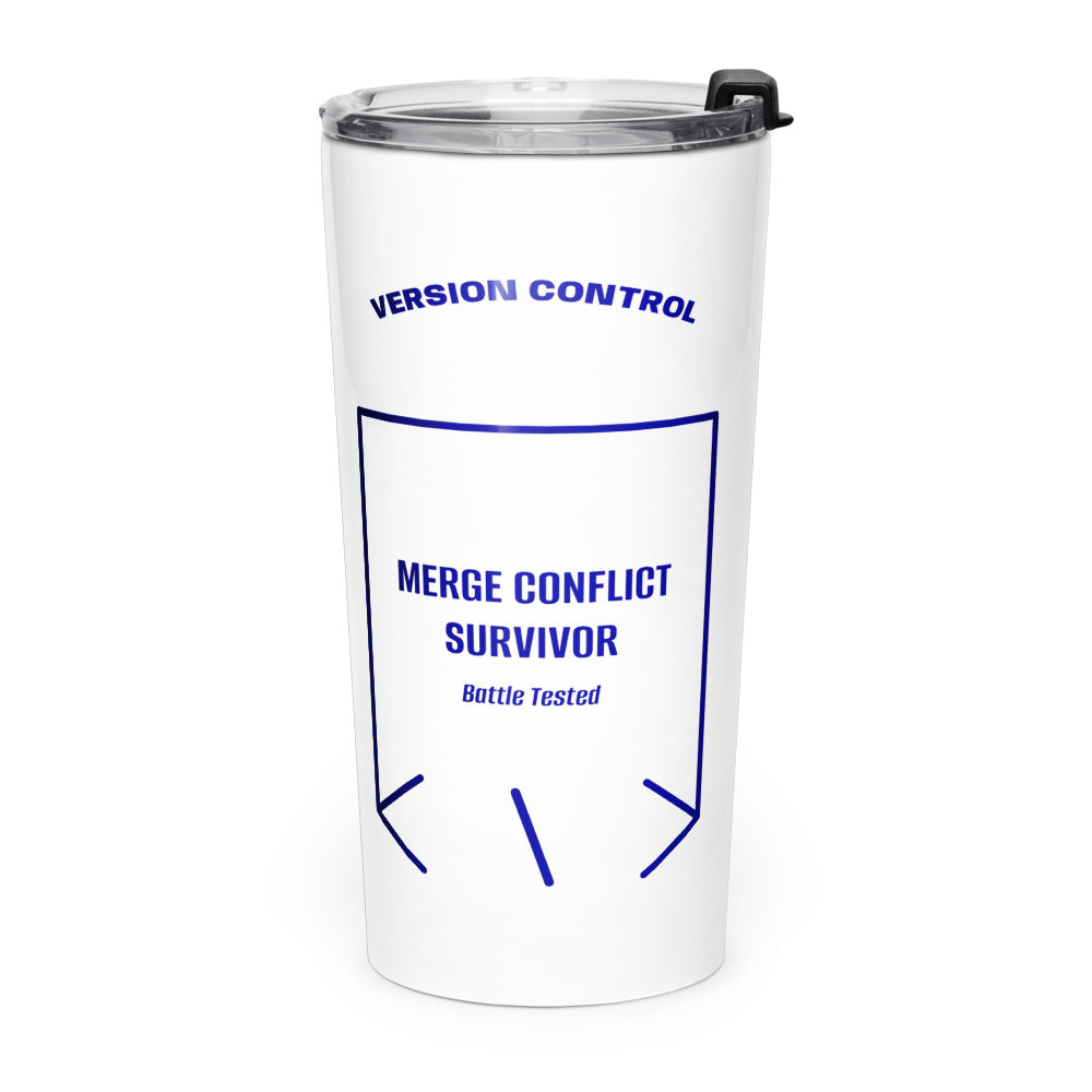 Merge Conflict Survivor — White Navy back mockup (20oz)