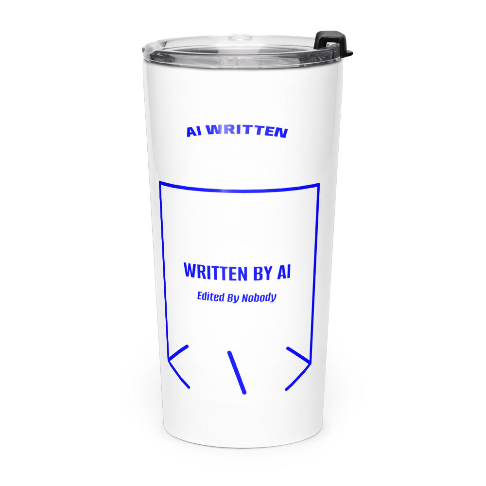 Written By AI — White Blue back mockup (20oz)