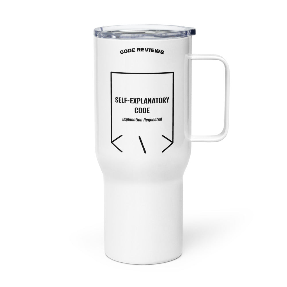 Self-Explanatory Code — White Black back mockup (25 oz)