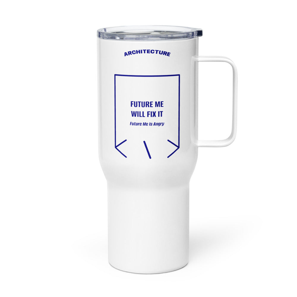 Future Me Will Fix It — White Navy back mockup (25 oz)